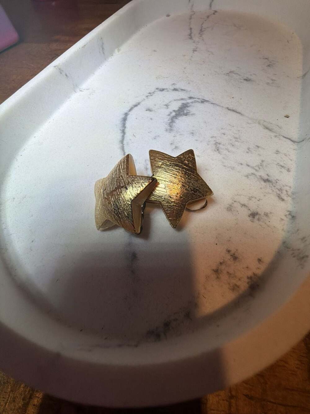 Vintage Les Bernard Gold Tone Hammered Star Clip-On Earrings